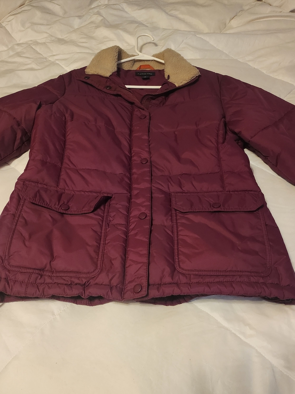 Lands' End Plum Quilted Puffer Jacket with Sherpa Collar